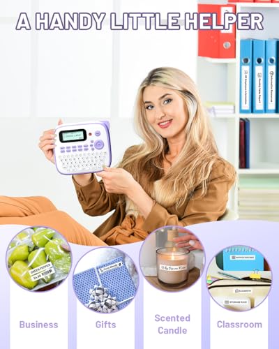 D210S Label Maker Machine with-Tape, Label Maker Waterproof-Labels - color: Purple