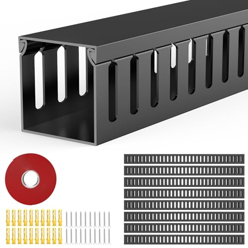Open Slot Wiring Raceway Cable Duct,Cable Management Cord Track - color: Black, size: 1.97" Hx1.97"W, 15.4''L(8 Pc)