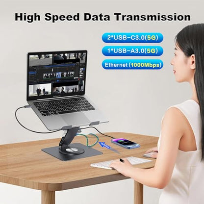 Laptop Docking Station for MacBook Pro/Air/Dell/HP/Surface HC 11-in-1 USB C Hub 360°Rotatable Laptop Stand with USB Hub 4K HDMI USB 3.0 PD100W 3.5mm Audio Jack RJ 45 TF/SD Reader Universal Laptop Dock - color: For Laptop 7-15.6 inches 11-in-1 Pro Max