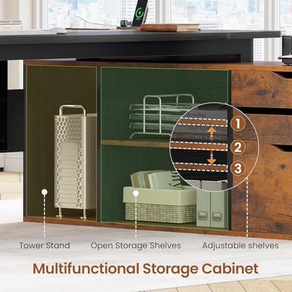 SEDETA 71" L Shaped Executive Desk with File Cabinet & Power Outlet - color: Brown