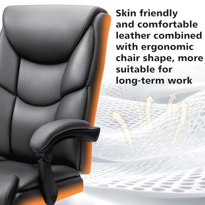 WAILOR 400lbs Office Chair with Foot Rest, Reclining Big and Tall Office Chair with Lumbar Support, High Back PU Leather Computer Chair,Comfy Desk Chair for Home Office (Gray) - color: Grey