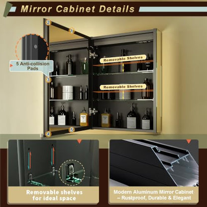 GANPE LED Lighted Bathroom Medicine Mirror Cabinet with Sockets & USBs, Anti-Fog Dimmable Light and Color Adjustment, Easy to Install Aluminum Cabinet (20 * 28 Left Hinge) - color: 20*28 Left Hinge