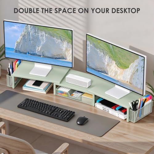 OPNICE Desk Organizers and Accessories, Dual Monitor Stand Riser - color: Matte Green