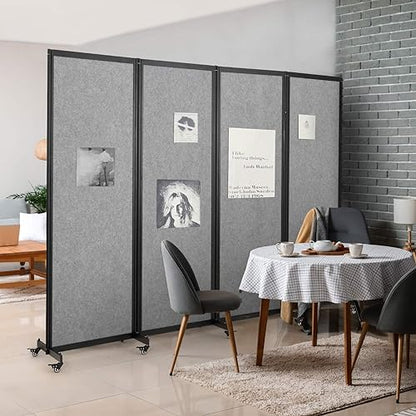 Room Partition,6'4"L* 6'7"H,3 Panel,Light Grey - color: Light Grey, size: 75.6"(L)*78.7"(H)