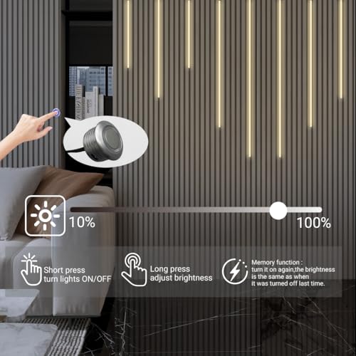 HAMRVL Black LED Recessed Lighting Kit - 8 PCS 3000K Warm White LED Strip Lights with Touch Control, Dimmable Self-Adhesive Wall Panel Lights for Wood Slat Wall Panels, Under Cabinet (Black Cover) - size: 18in＋26in＋34in＋42in/8 Pack