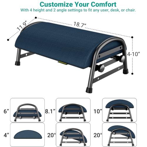 YEASHEIN Adjustable Foot Rest for Under Desk at Work, 6 Positions - Blue - color: Blue