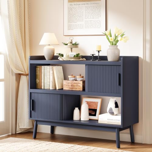 ONBRILL 44" Sideboard Buffet Cabinet with Outlet & Sliding Door, Blue - color: Blue, size: 44"
