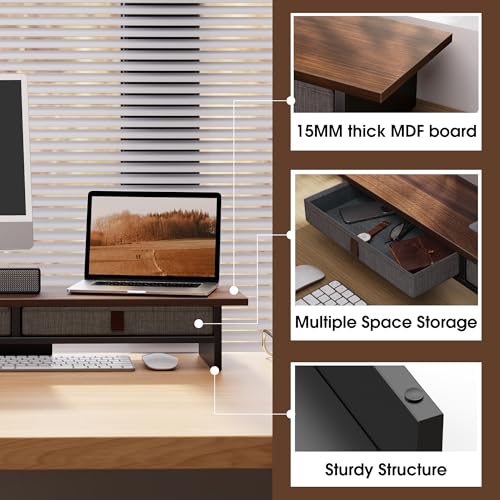Fenge 35 Inch Monitor Stand with Drawer Storage, Computer Riser for Desk - color: Brown