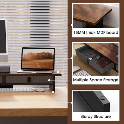 Fenge 35 Inch Monitor Stand with Drawer Storage, Computer Riser for Desk - color: Brown
