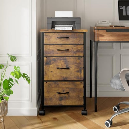 DurayLoly 4-Drawer Rolling File Cabinet Fits A4 Letter Size For Home Office | Printer Stand With Stable Frame, Large Capacity, Easy To Move And Assemble With Lockable Casters, Rustic Brown - color: Rustic Brown