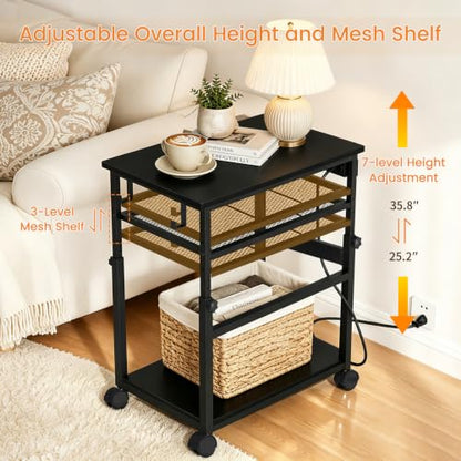 Snughome 3-Tier Extra-Large Computer Tower Stand with Charging Station, 25.2''-35.8'' Height-Adjustable PC Tower Stand, Rolling CPU Cart with Lockable Wheels for Office Home Gaming - size: 23.62" L x 15.75" W x 35.8"