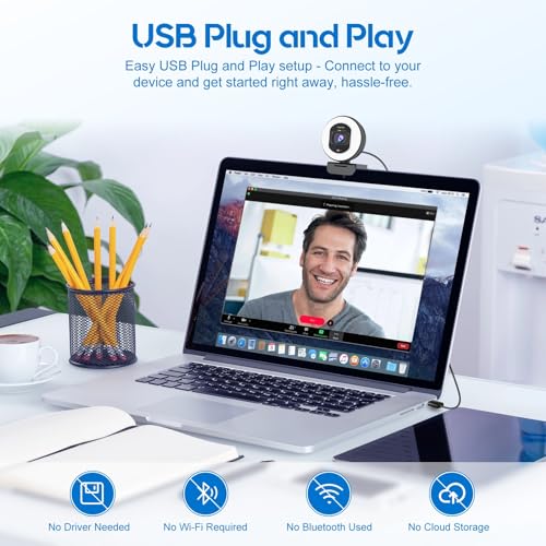 4K Webcam with Ring Light & Built-in Microphone for PC Streaming - size: 3.40 inch