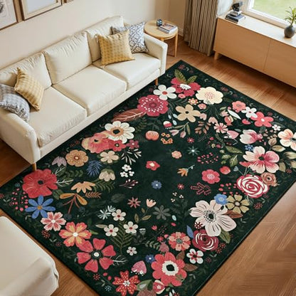 Vasofe 4x6 Area Rug, Machine Washable Bedroom Rugs, Office Chair Mat, Black - color: Black, size: 4' x 6' (Rectangular)