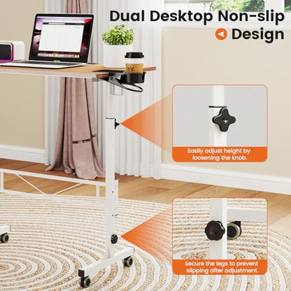 Hadulcet Small Standing Desk with Wheels, Rolling Desk Adjustable Height - color: Oak, size: 31.5" without Charging