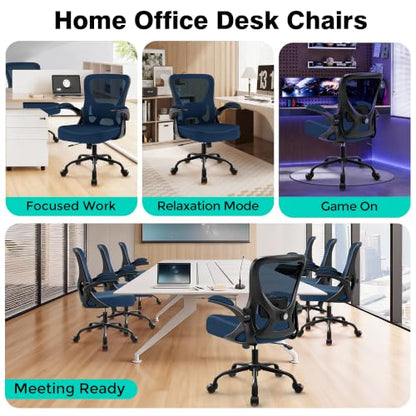 AreShark Office Chair - Ergonomic Breathable Mesh Desk Chair with Adjustable Lumbar Support and Flip-up Armrests - Executive High Back Rolling Swivel Comfortable Computer Gaming Chair for Home Office - color: Navy