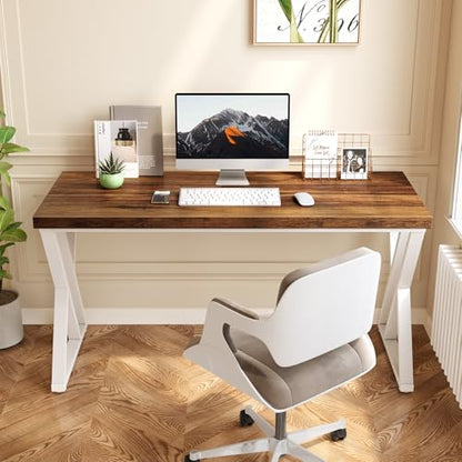 LITTLE TREE 55 Inch Large Simple Industrial Computer Desk Study Writing Table Home Office Workstation,Brown - color: Brown