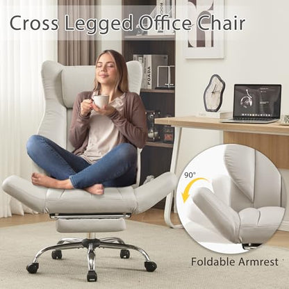 JOMEED Cross Legged Office Chair with Footrest,Flip Armrest,Beige - color: Cream Beige
