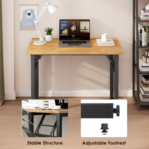 Need Small Folding Computer Desk, 35.8 Inch Writing Table, Teak & Black - color: Teak & Black, size: 35.8 inches