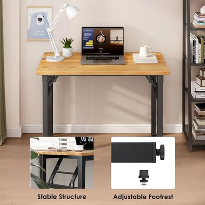 Need Small Folding Computer Desk, 35.8 Inch Writing Table, Teak & Black - color: Teak & Black, size: 35.8 inches