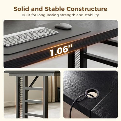 OffiGo 71 Inch Executive Computer Desk with Outlets, Black - color: Black, size: 71 Inch