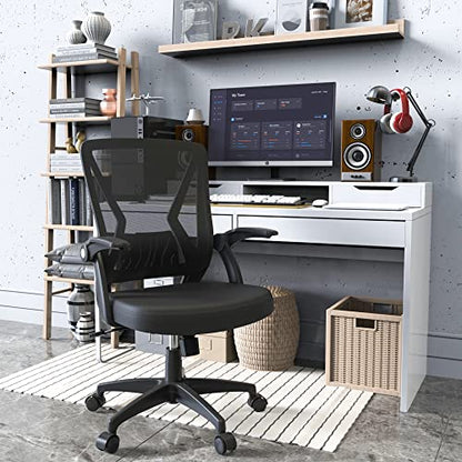 Mesh Office Chair Ergonomic Mid Back Swivel Black Mesh Desk Chair Flip Up Arms with Lumbar Support Computer Chair Adjustable Height Task Chairs