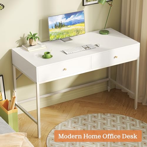 SUPERJARE White Vanity Desk with Drawers, 47 inch Computer Desk - color: White, size: 47 inch