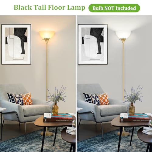 Coucrek Floor Lamp, LED Standing Lamps with White Plastic Shade, Corner Floor Lights for Living Room Bedroom, Rotary Switch, Bulb not Included, Gold - color: Gold