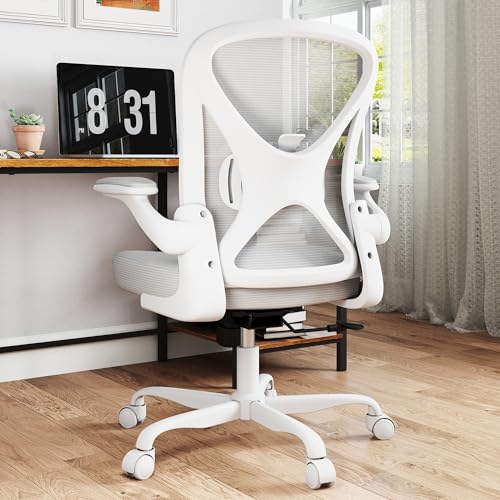 Ergonomic Office Chair with Adjustable Lumbar Support, 300 lbs Swivel Desk Chair with Flip-Up Arms, Mesh Comfy Padded Seat for Computer and Home, Grey - color: Grey