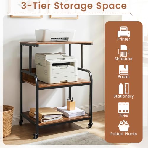 GIANTEX 21.5"x16"x32" Rolling Printer Stand with Adjustable Storage Shelf - color: Rustic Brown, size: 21.5"x16"x32"