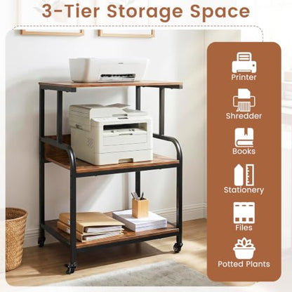 GIANTEX 21.5"x16"x32" Rolling Printer Stand with Adjustable Storage Shelf - color: Rustic Brown, size: 21.5"x16"x32"