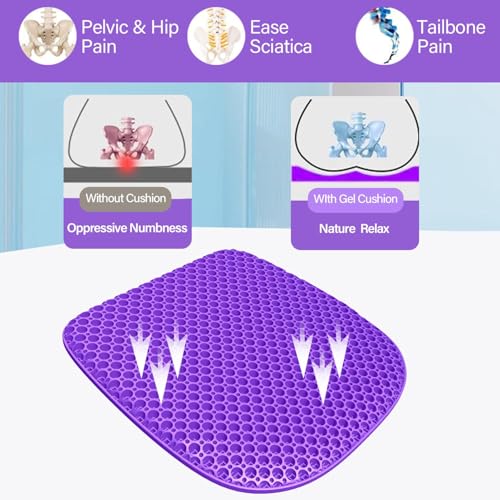 Large Gel Seat Cushion for Long Sitting with Non-Slip Cover, Soft & Breathable, Seat Cushion for Chair, Car, Office, Desk Chair, Wheelchair (17" x 15") - size: 17" x 15"