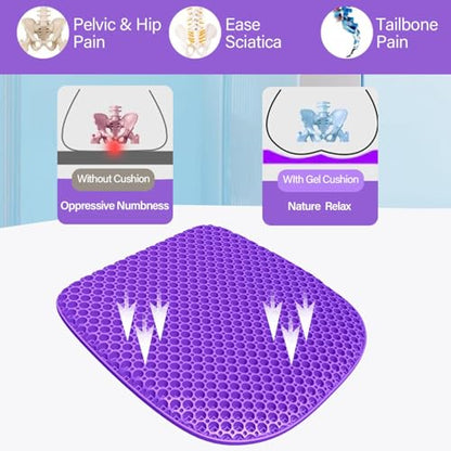 Large Gel Seat Cushion for Long Sitting with Non-Slip Cover, Soft & Breathable, Seat Cushion for Chair, Car, Office, Desk Chair, Wheelchair (17" x 15") - size: 17" x 15"