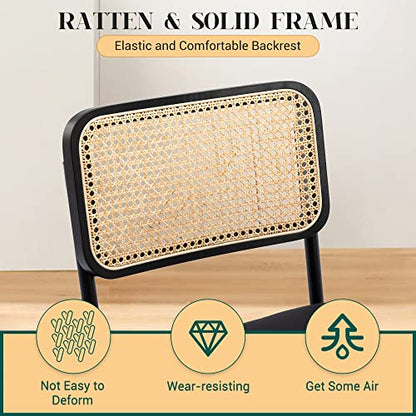 KCC Modern Dining Chairs Set of 6, Faux Leather Rattan Chair,Black | Mid Century Kitchen Side Chairs with Metal Legs and Upholstered Seat for Dining Room,Living Room,Bedroom - color: Black, size: Set of 6