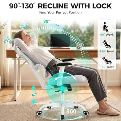 Ergonomic Office Chair High Back Desk Chair with Lumbar Support, Breathable Mesh Computer Chair with Adjustable Armrests Height, Reclining Swivel Big and Tall Gaming Chair for Home Office(Gray) - color: Grey