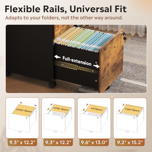 DEVAISE 3 Drawer Wood File Cabinet with Individual Locks, Rustic Brown - color: Rustic Brown