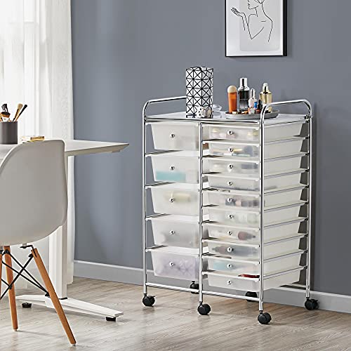 Yaheetech 15-Drawer Rolling Storage Cart on Wheels, Craft Organizer, White - color: White, style: 15 Drawers
