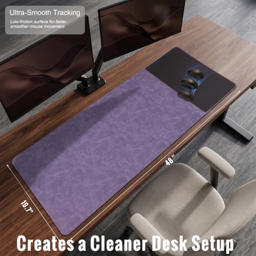 HAUTOCO Cork Desk Mat 48''x19.7'', Distressed PU Leather & Cloth Desk Pad - color: Purple, size: 48" x 19.7"