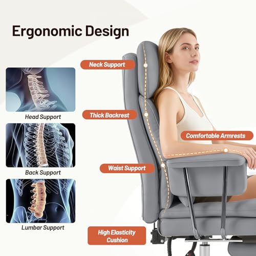 Ergonomic Home Office Desk Chair, Heavy Duty Executive Chair with Footrest - color: Grey