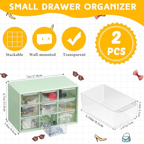 Wenqik 2 Pcs Mini Storage Drawers with 9 Clear Drawers,Green - color: Green