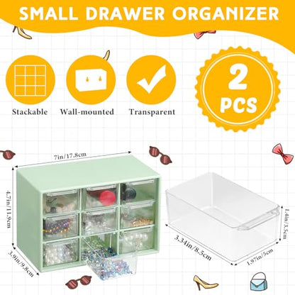 Wenqik 2 Pcs Mini Storage Drawers with 9 Clear Drawers,Green - color: Green