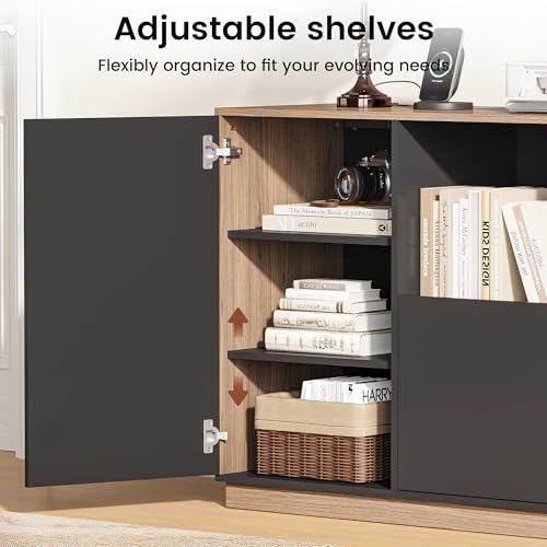 47.2" File Cabinet with 5 Drawer & Door, Charging Station | Office Storage Cabinet with Adjustable Shelves, Fits A4/Letter Size, Printer Stand with Storage for Home Office, Black Walnut
