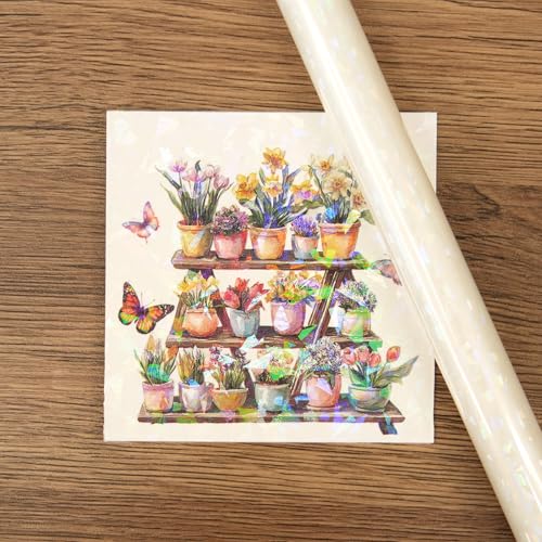 BOPP Holographic Precoated Film 8.66 x 196.85 inch–Clear Waterproof & Scratch-Proof Thermal Laminating Film Roll Compatible with Laminators for DIY Paper Crafts,Photo Protection,Stickers,Card Making - color: Clear Glass Shattered