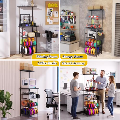 Emfogo 3D Printer Stand with Filament Storage, 5 Tier 3D Printer Table with Storage Bag, 3D Printing Desk Wall Anchorage for Home Office Workshop Studio (19.7" L×16.1" W×63.8" H)