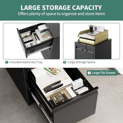 File Cabinet 2-Drawer Lateral with Lock, Metal Office Filing Cabinet for Letter/Legal/a4, Heavy Duty Storage Organizer, Full Extension Drawers, Anti-Tip Safety, Black, Home Office Organization - size: 3-Drawer
