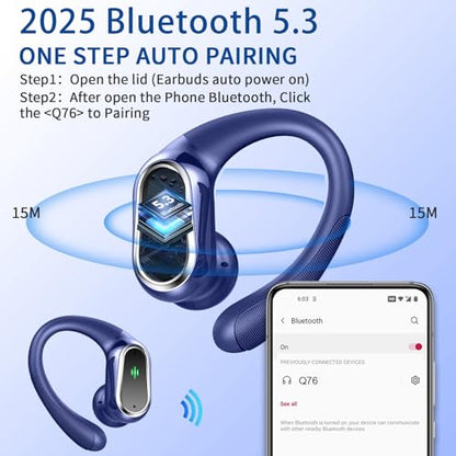 Wireless Earbuds, 2026 New Bluetooth 5.4 Headphones Sport, 60H+ HiFi Stereo - color: comb navy blue