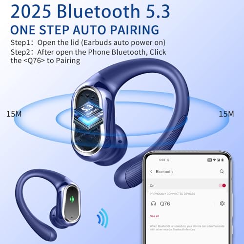 Wireless Earbuds, 2026 New Bluetooth 5.4 Headphones Sport, 60H+ HiFi Stereo - color: comb navy blue