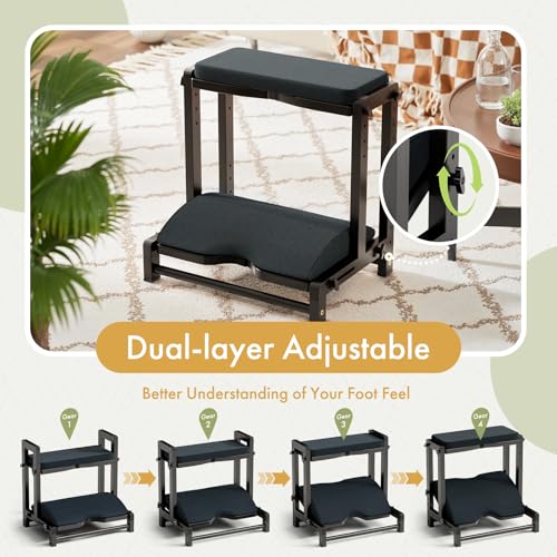 Double Step Foot Rest Under Desk, Adjustable Wooden Desk Foot Rest with 4 Heights, Ergonomic Foot Stool with Cushion for Office, Gaming & Study (Black) - color: Black