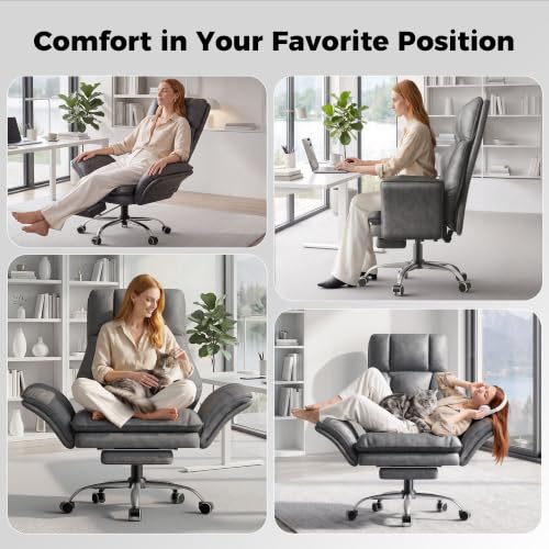 Big and Tall Office Chair, Flip Armrests for Pets & Cross Legged Sitting | Executive Ergonomic Computer Gaming Chair with Foot Rest, Tech Fabric Wide Seat Reclining Desk Chair，Grey - color: Tech Grey
