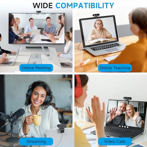 AOC 4K Webcam for PC, Streaming Computer Camera with Noise-Canceling Mic | 90° FOV, Privacy Cover, Plug & Play, Zoom/Skype/FaceTime Compatible, Works with Mac/Laptop/Switch 2, USB C-A Adapter Included - color: Black