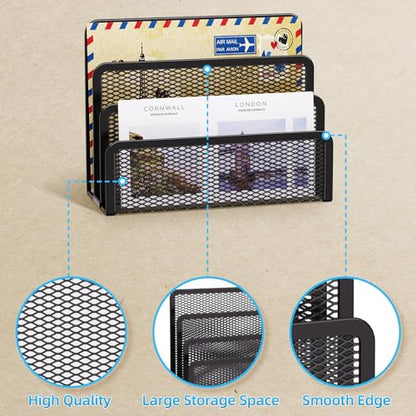 Marbrasse Mail Organizer for Desk, 3-Slot Mesh Metal Mail Holder countertop, Letter Holder, Office Desktop Envelope and Document Storage Rack (2P) - color: 2p